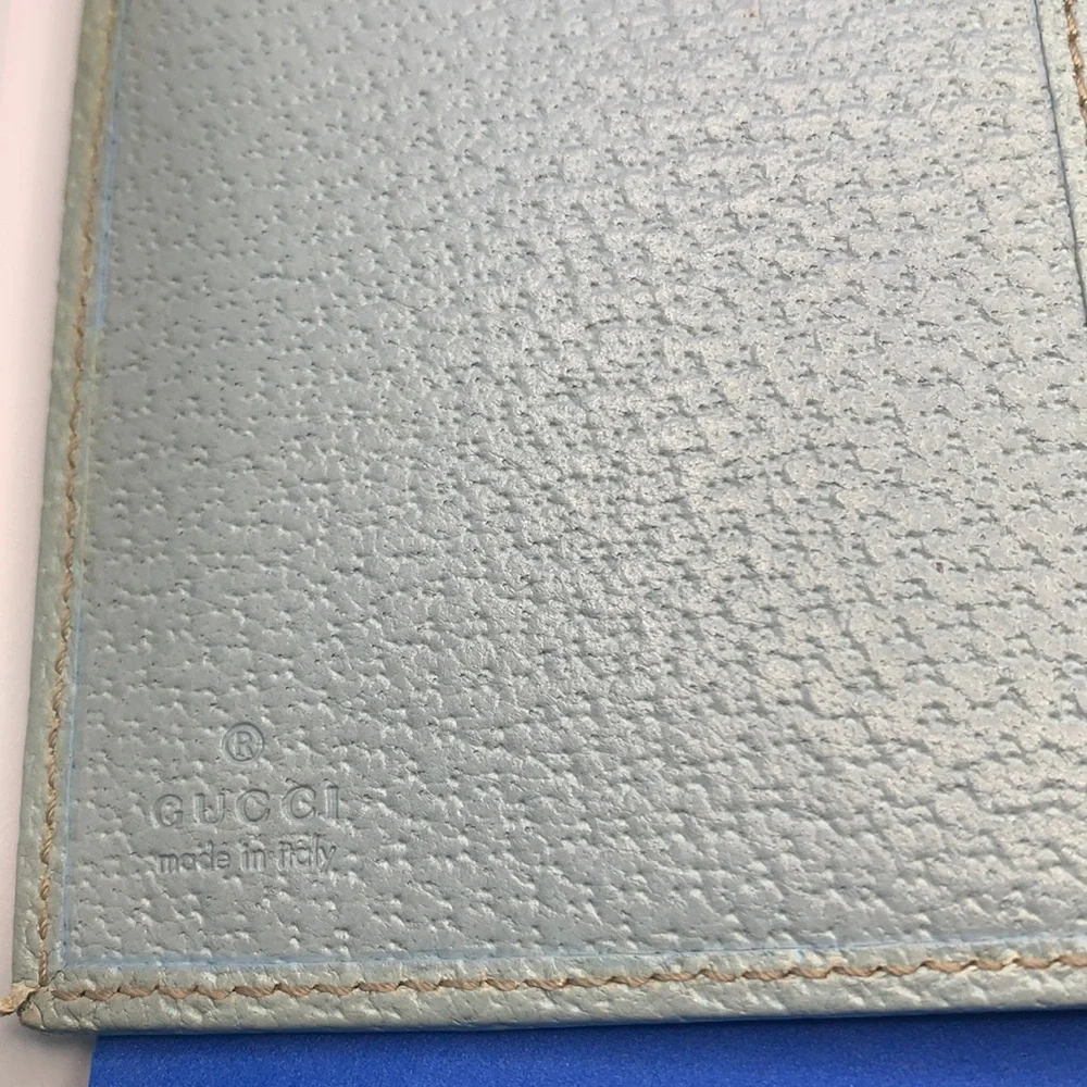 Gucci Guccissima monogram flap wallet brown light blue almost sea foam color. - Picture 5 of 12